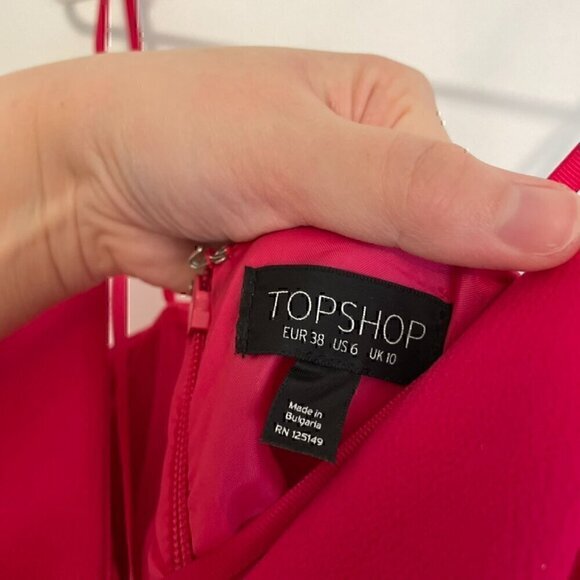 TOPSHOP Front Cross Minidress Magenta Pink Strappy Party Mini Fit & Flare Dress - Picture 5 of 14